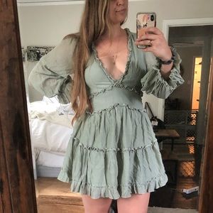 Sage green long sleeve ruffle dress